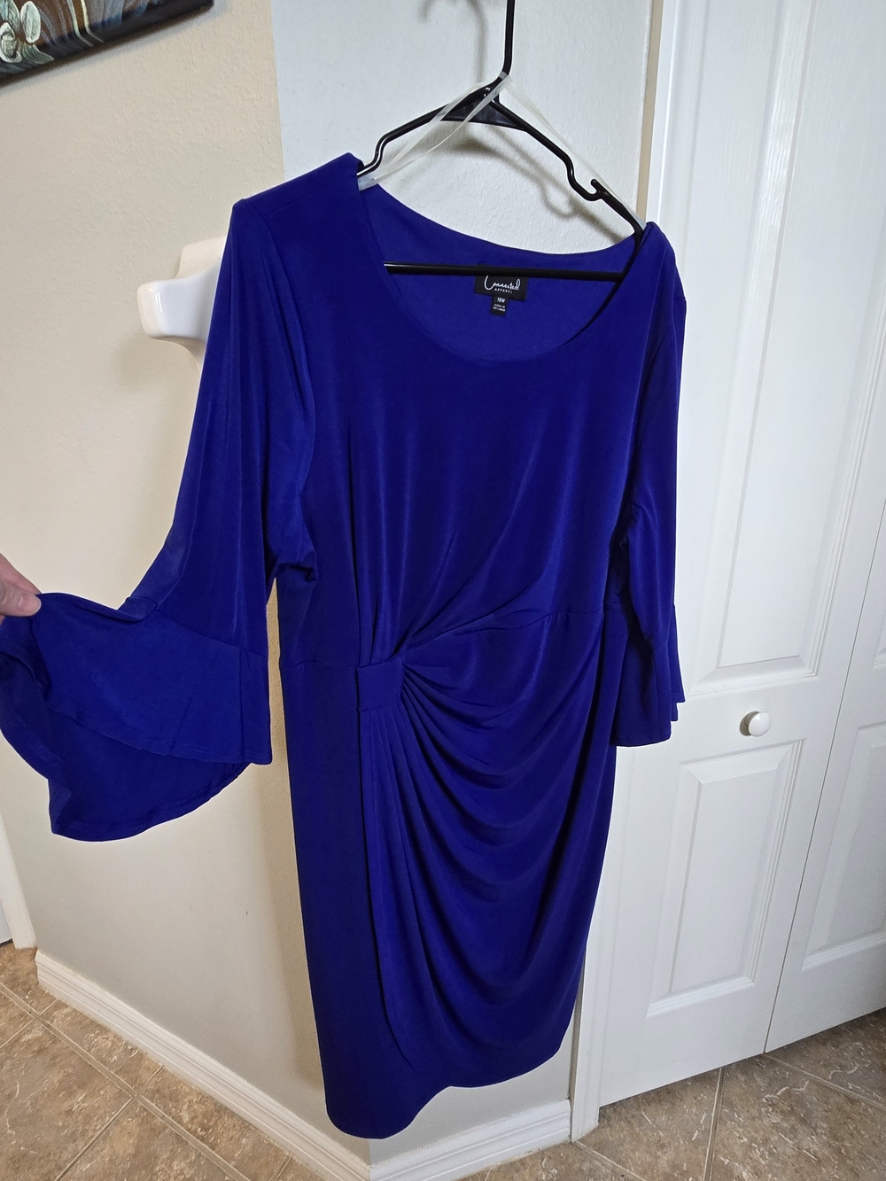 Connected Ppparel Royal Blue Midi Dress with Draped Waist And Belle Sleeves